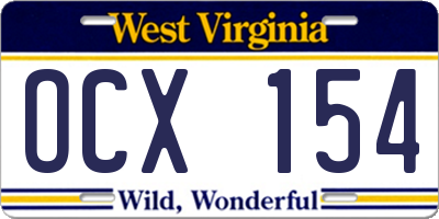 WV license plate OCX154