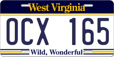 WV license plate OCX165