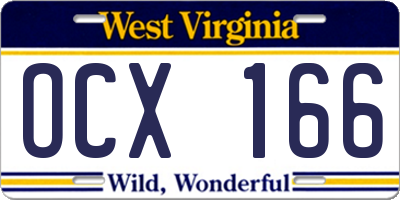 WV license plate OCX166