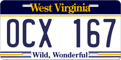 WV license plate OCX167