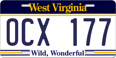 WV license plate OCX177