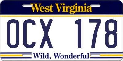 WV license plate OCX178