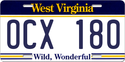 WV license plate OCX180