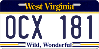 WV license plate OCX181