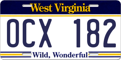WV license plate OCX182