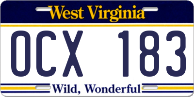 WV license plate OCX183