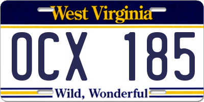 WV license plate OCX185