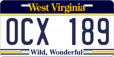 WV license plate OCX189