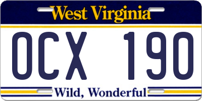 WV license plate OCX190