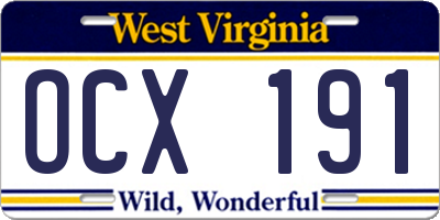 WV license plate OCX191
