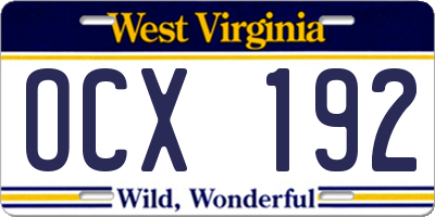 WV license plate OCX192