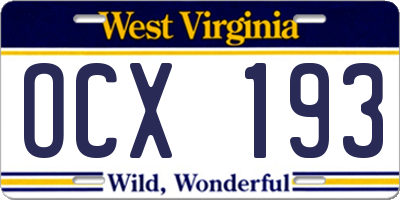 WV license plate OCX193