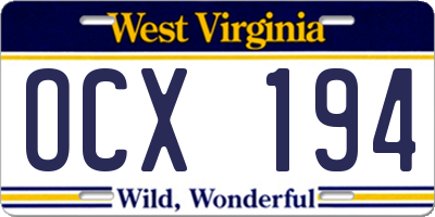 WV license plate OCX194