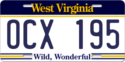 WV license plate OCX195