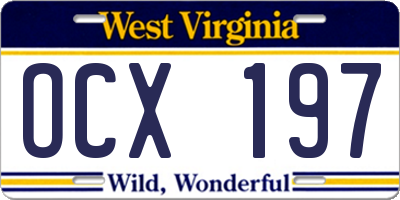 WV license plate OCX197