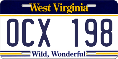 WV license plate OCX198