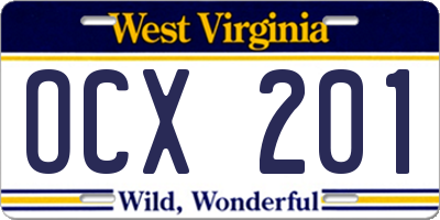 WV license plate OCX201