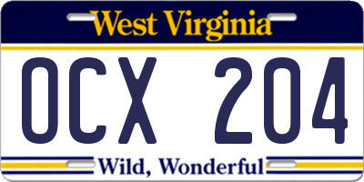 WV license plate OCX204