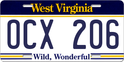 WV license plate OCX206