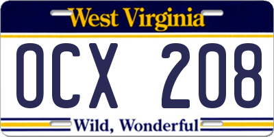 WV license plate OCX208