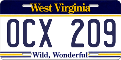 WV license plate OCX209