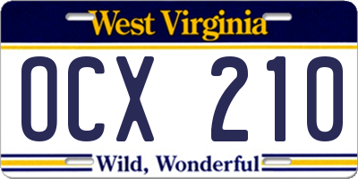 WV license plate OCX210