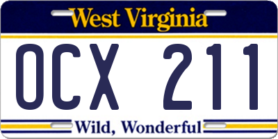 WV license plate OCX211