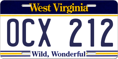 WV license plate OCX212
