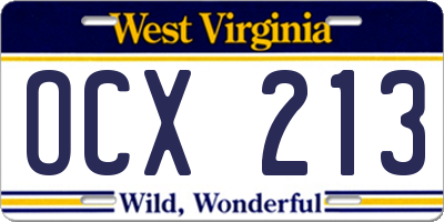 WV license plate OCX213