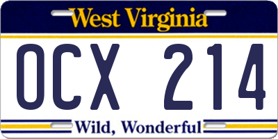WV license plate OCX214