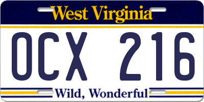 WV license plate OCX216