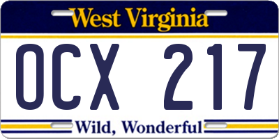WV license plate OCX217