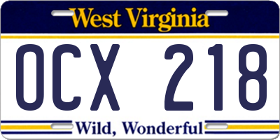 WV license plate OCX218
