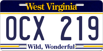 WV license plate OCX219