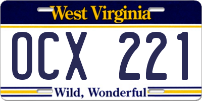 WV license plate OCX221
