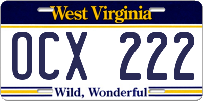 WV license plate OCX222