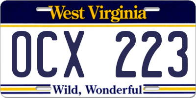 WV license plate OCX223