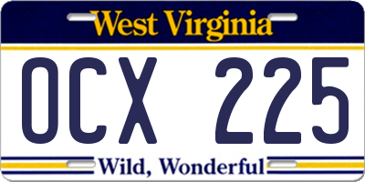 WV license plate OCX225