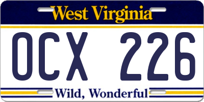 WV license plate OCX226