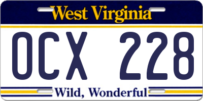 WV license plate OCX228