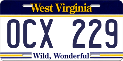 WV license plate OCX229
