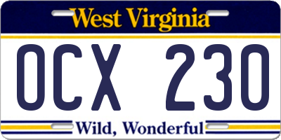 WV license plate OCX230