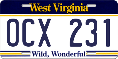 WV license plate OCX231