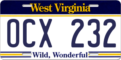 WV license plate OCX232