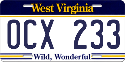 WV license plate OCX233