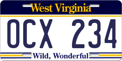 WV license plate OCX234