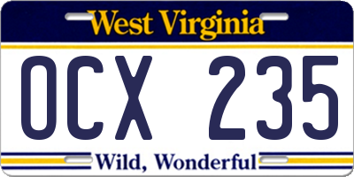 WV license plate OCX235
