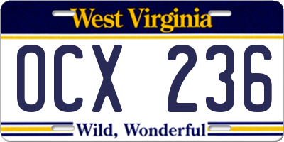 WV license plate OCX236