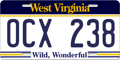WV license plate OCX238