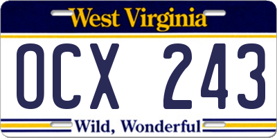 WV license plate OCX243